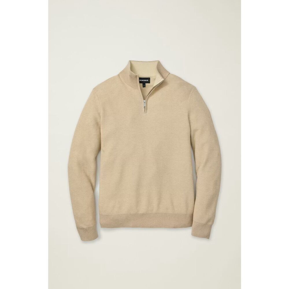 Bonobos Cotton Cashmere Quarter Zip Long Sleeve Pullover Sweater Cream XXL